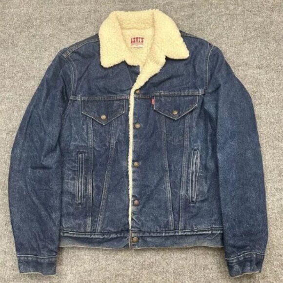 Levis Denim Trucker Jacket Sherpa Lined 42L Made in USA Vintage 70s Coat - Picture 1 of 11
